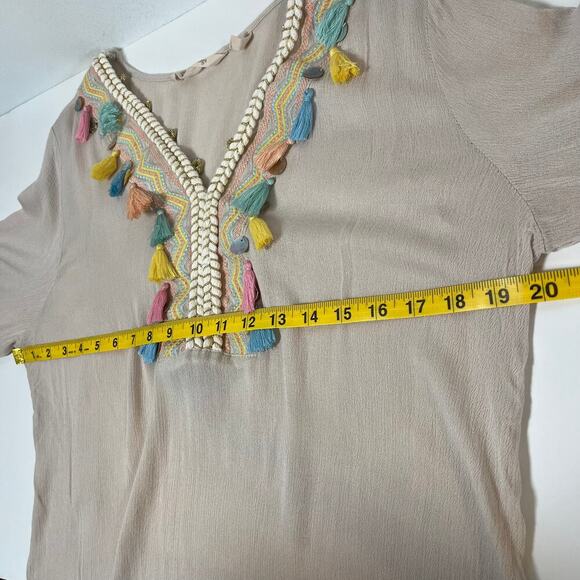 Soft Surroundings Clementine Tassel Tunic Blouse Size Large Pastel Artsy Boho - Picture 10 of 11